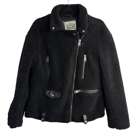 Levi's Oversized Faux Fur Sherpa Black Moto Jacket - Picture 1 of 10